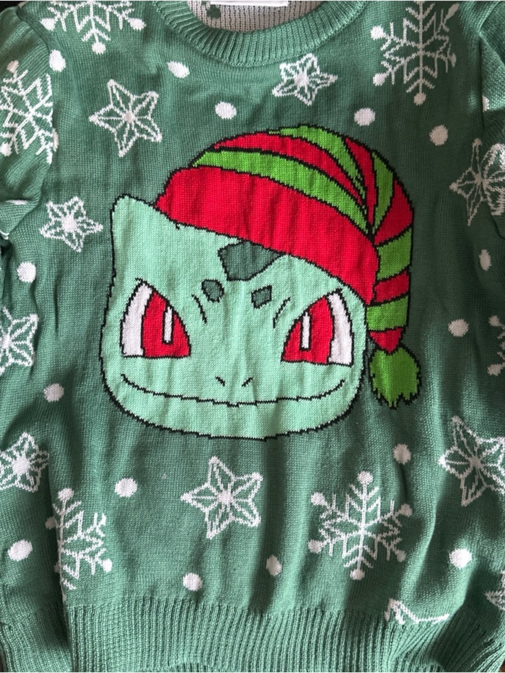 Green Bulbasaur Holiday Sweater with Red & Green game freak Pokémon 7/8 boys